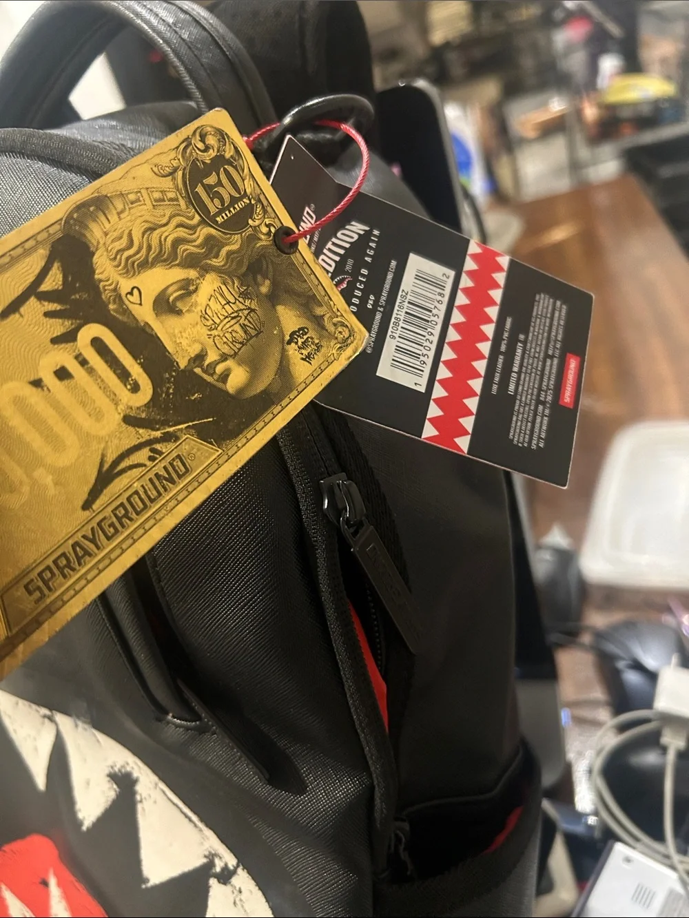 Sprayground Black with Red & White Shark Jaw Backpack